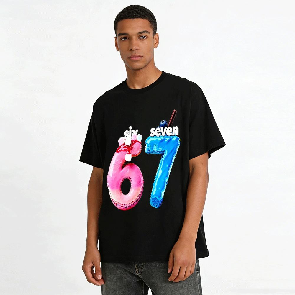 Sweet Number 67 Print Casual Short Sleeve T-Shirt For All Ages Pure Cotton T-shirt