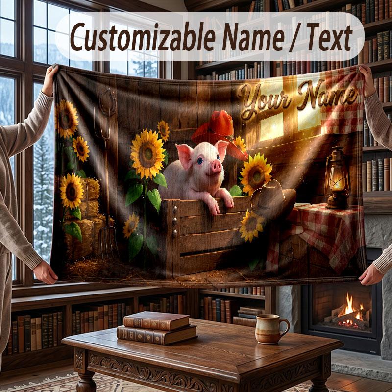 Floral Garden Theme Throw Blanket Custom Name Text Personalized Blanket Soft Cozy Blanket for Home Sofa Bed