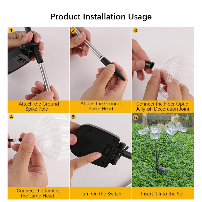 2pcs Outdoor Solar Jellyfish Light, 7 LED Fiber Optic Pathway Lights , for Courtyard, Garden, Villa, Lawn, Waterproof Camping