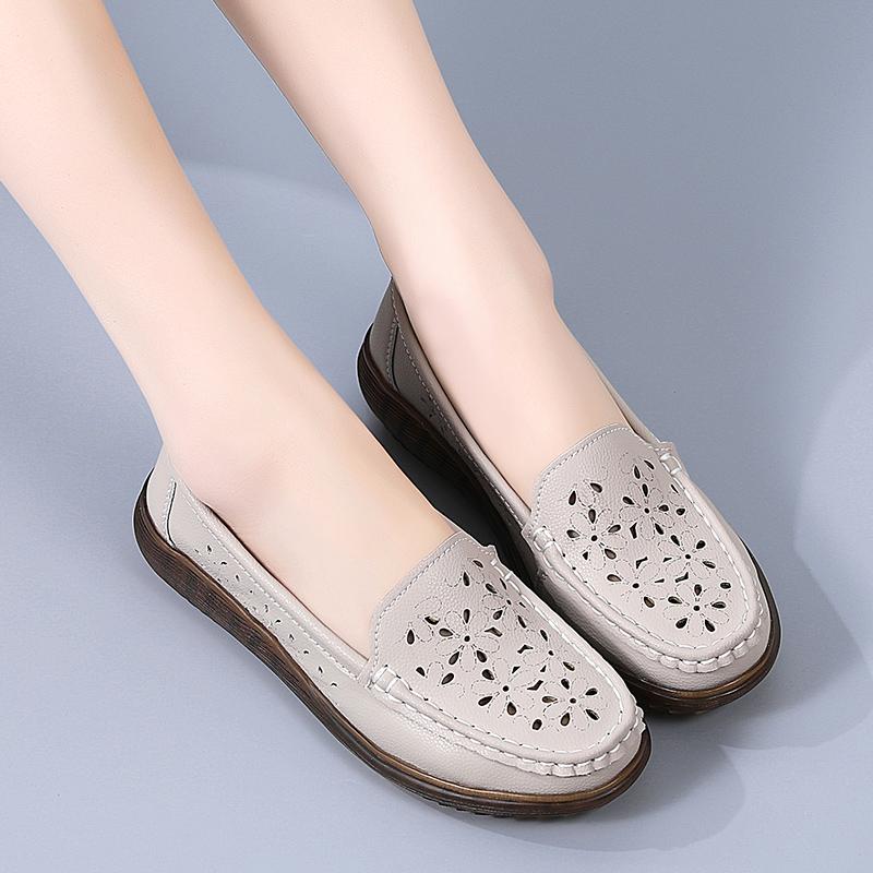Women Moccasins Driving Shoes Comfort Casual Nurse Loafers Walking Shoes Summer Grey Black Hollow Shoes Plus Size