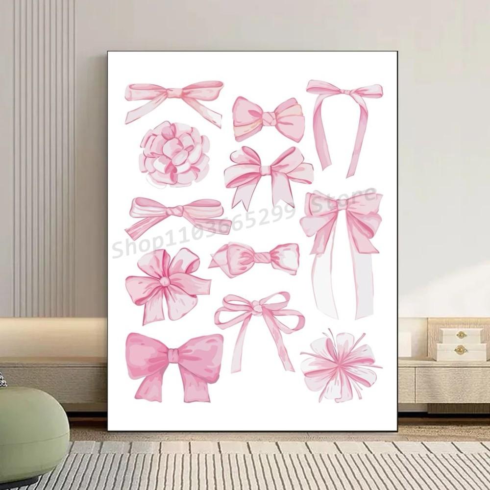 1pc Vintage Trendy Art Pink Bows Colorful Cherry College Poster Self-adhesive Art Waterproof Paper Sticker Wall Decor