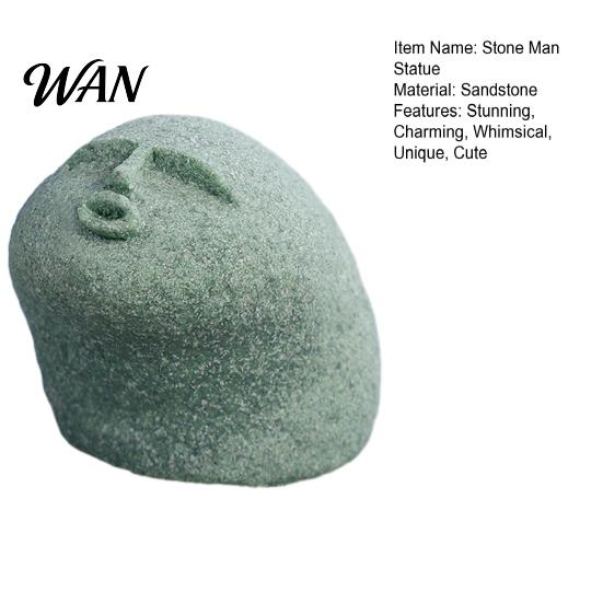 Blue Sandstone Statue Cute Stone Primitive Man Figurine Funny Stoneman Carving Face Home Atmosphere Enhancer Decoration for Garden Decor Fish