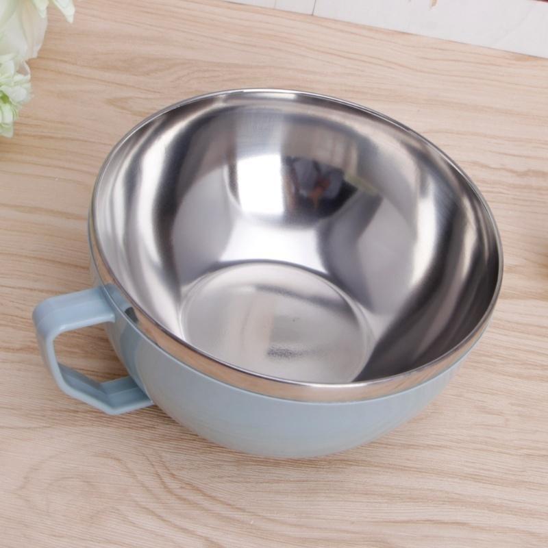 304 Stainless Steel Bowl with Handle Solid Color Anti Scalding Instant Noodles Mixing Bowl Kitchen Tableware Food  Accessory, 1pc