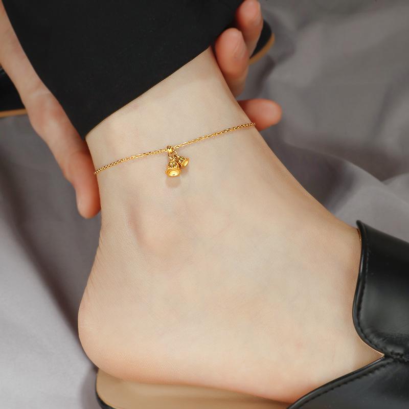 

Модный ножной браслет Linglan Flower Bell для женщин - Титановая сталь, Не меняющий цвет, Нишевый дизайн высокого класса