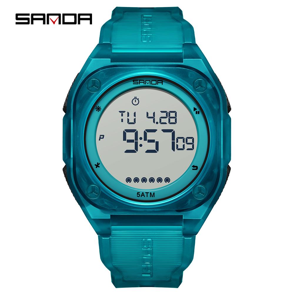 SANDA 6303 Daily Fashion Men's Digital Watch TPU Strap ABS Case Waterproof Casual Sporty Male Multifunction Timepiece Clock Gift