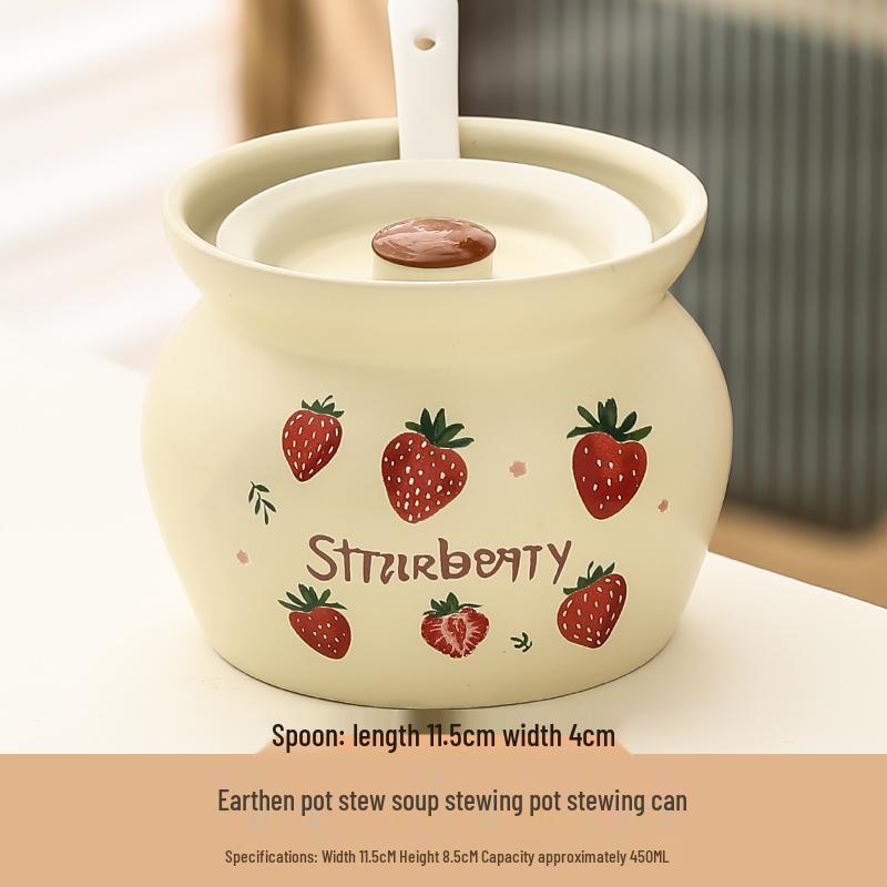Ceramic Earthen Pot with Lid for Stews & Double Boiled Dishes - Single-Serve Steamed Egg Cup Included