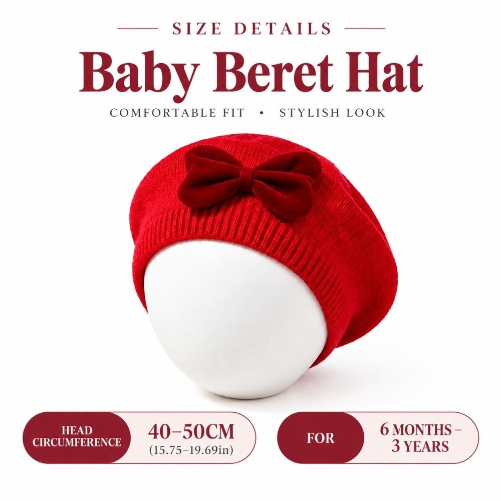 Comfortable Children Bow Beret Solid Color Kid Beret Cap Sweet Girls Bow Hat For 6M-3Y