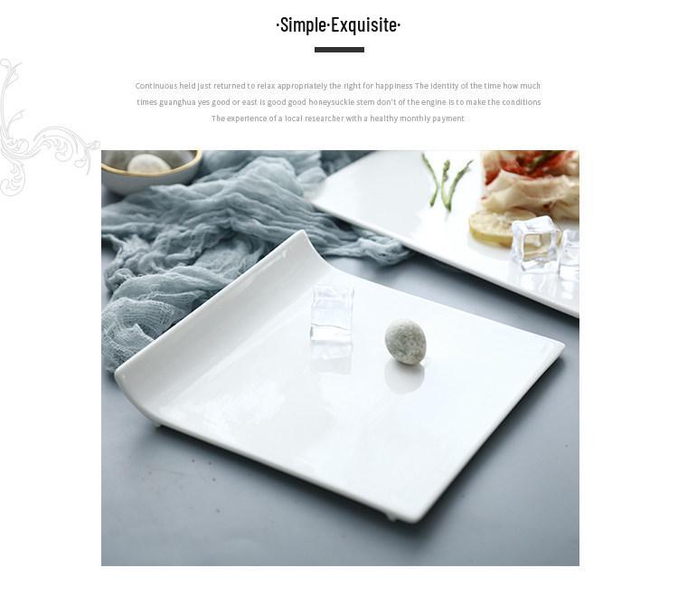 White Ceramic Square Plate for Steak, Pasta, Sushi, Pastry & More