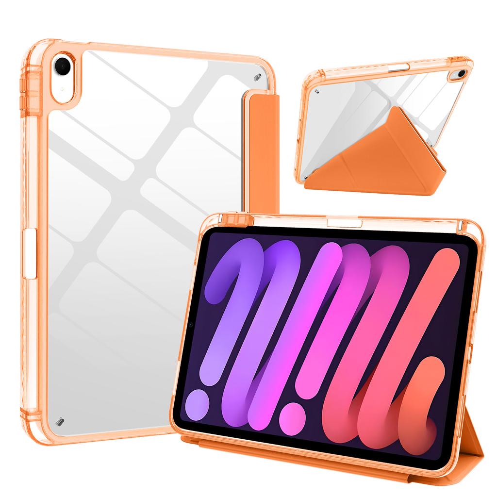 For iPad (2025)/iPad 10.9 (2022) Case Magnetic Closure Origami Stand Transparent Leather + TPU + Clear Acrylic Back Cover