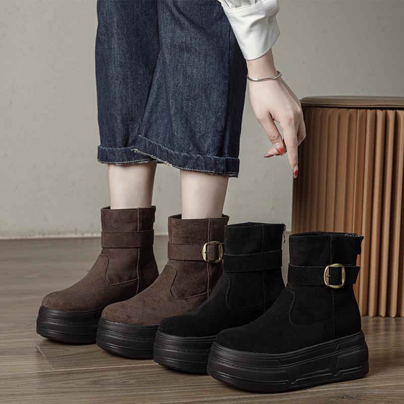 2025 Winter New Female Women Boots British Wind Increased 7CM High Heel Platform Boots Fashion Plus Velvet Women's Shoes
