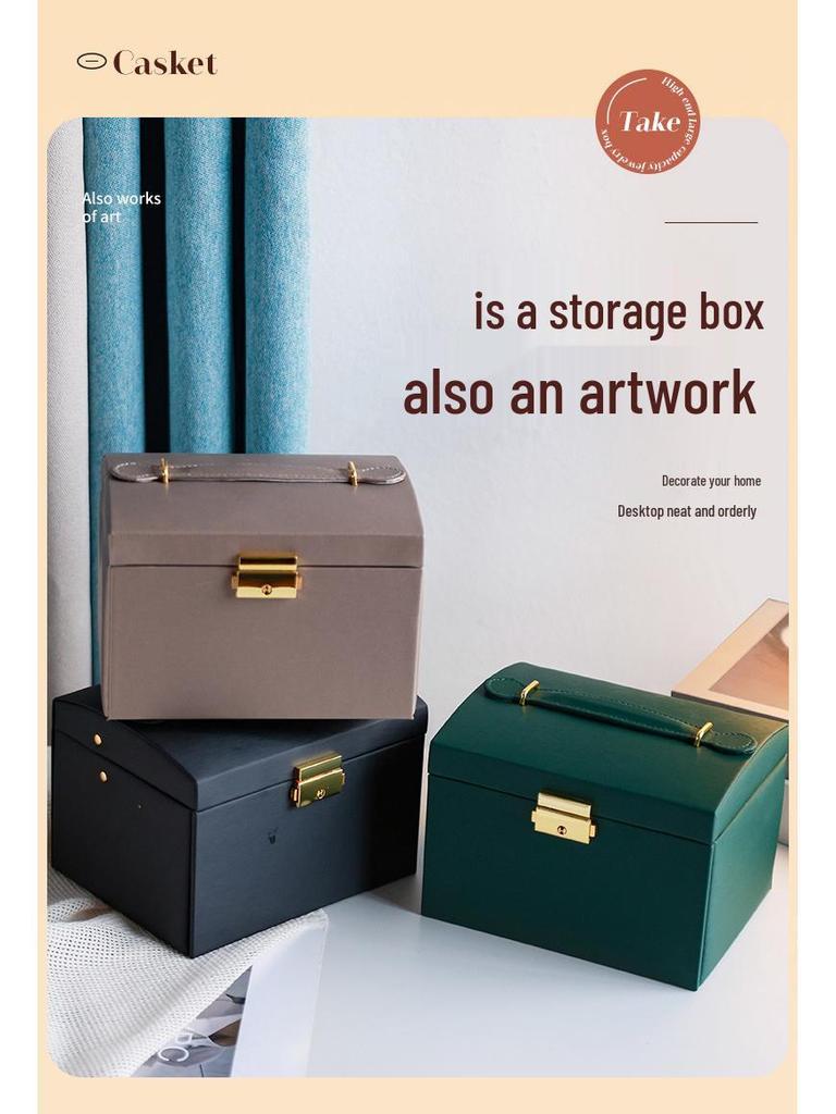 High-Capacity Multi-Layer Jewelry Organizer Box with Lock & Mirror