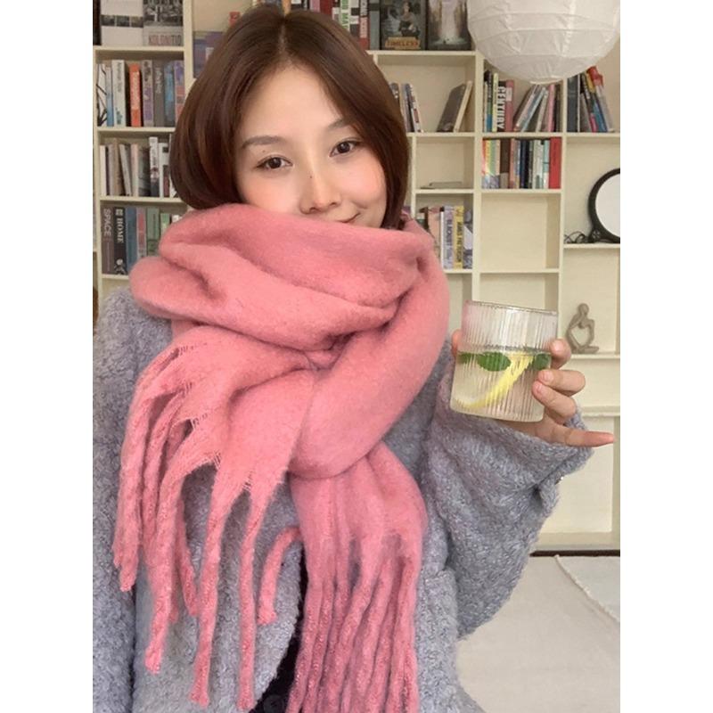 Crain blauer Schal Damen Winter vielseitig verdickt einfarbig Schal Mohair Premium warmer Schal