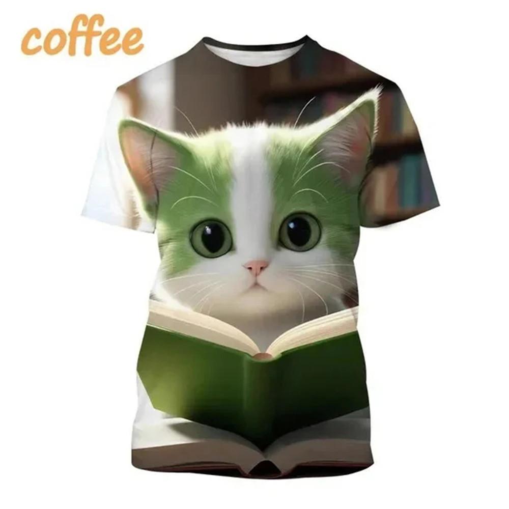Children's T-Shirt Cute Cat Graphic Girl Round Neck Kids Clothes Fashion Summer Top