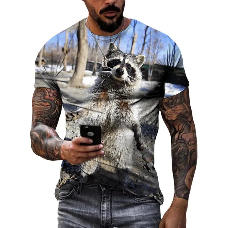 3D Printed Funny Raccoon T Shirt For Men Cute Animal Pattern T-Shirts Summer Fashion Casual Round Neck Tees Loose Short Sleeves