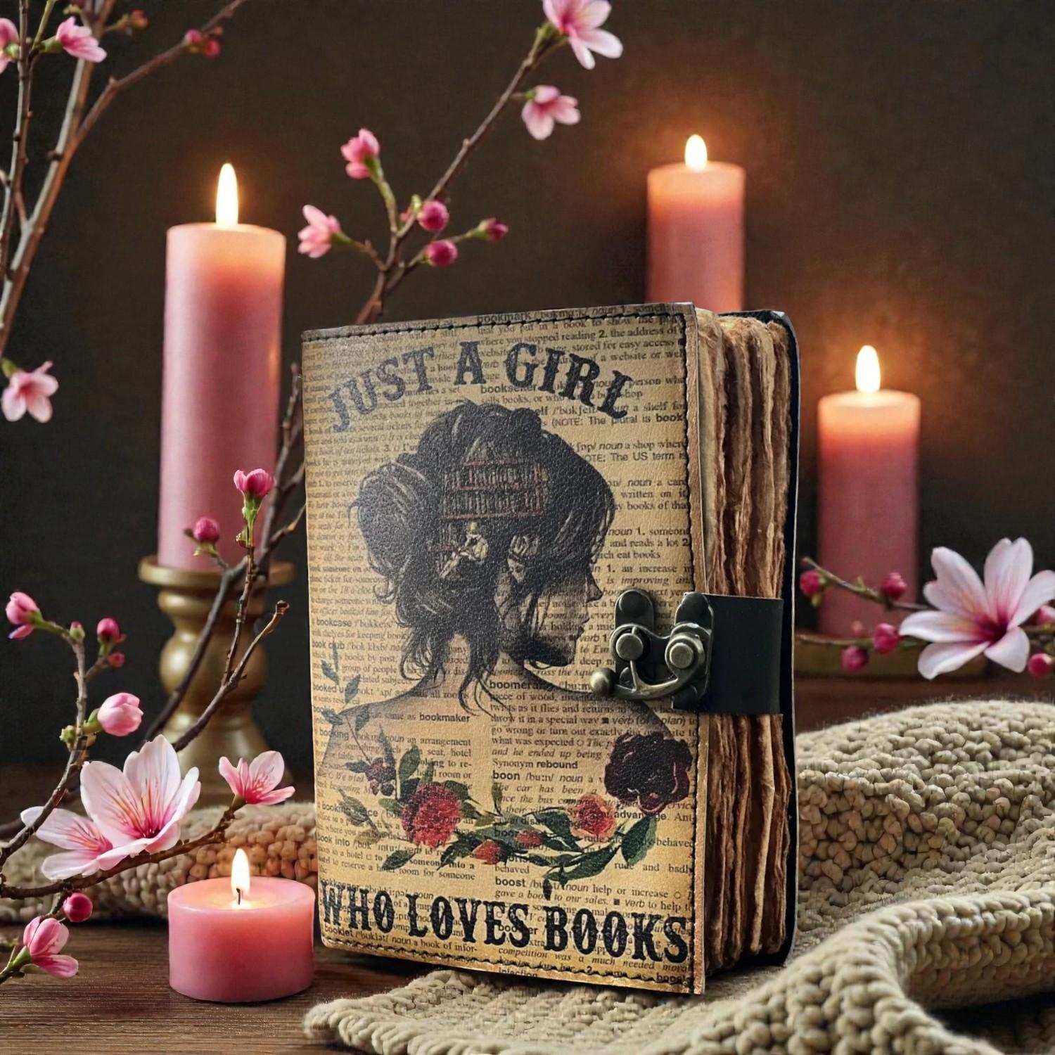 

Handmade “Just a Girl Who Loves Books” Leather Journal | Vintage 5x7 Notebook with 200 Deckle Edge Pages | Literary Diary for Book Lovers 5x7 світло-коричневого кольору