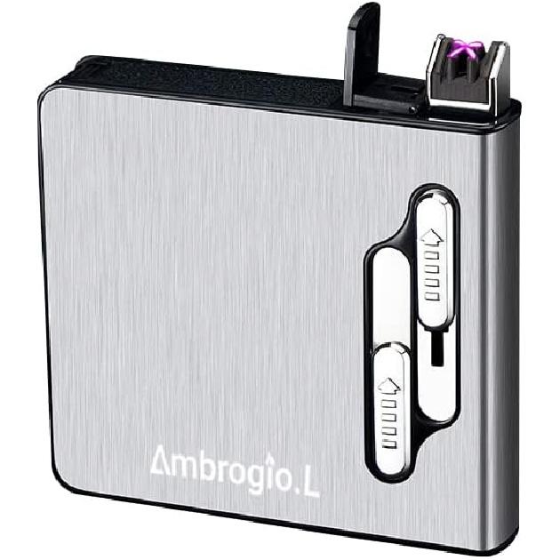 Full Pack 20 Regular Cigarettes Case Box Automatic Ejection Holder with Dual Arc Lighter USB Rechargeable, Flameless, Windproof,Moisture-Proof,Black