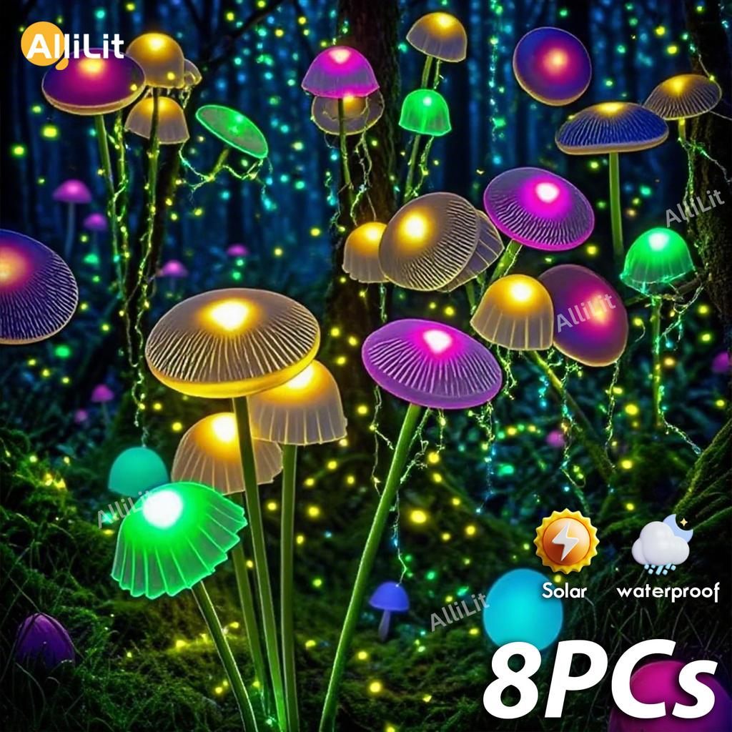 Solar Garden Lights Dual Mode 6 LED Mushroom Lights Outdoor Waterproof Yard Patio Pathway Jellyfish for Garden Decoration 1-8pcs