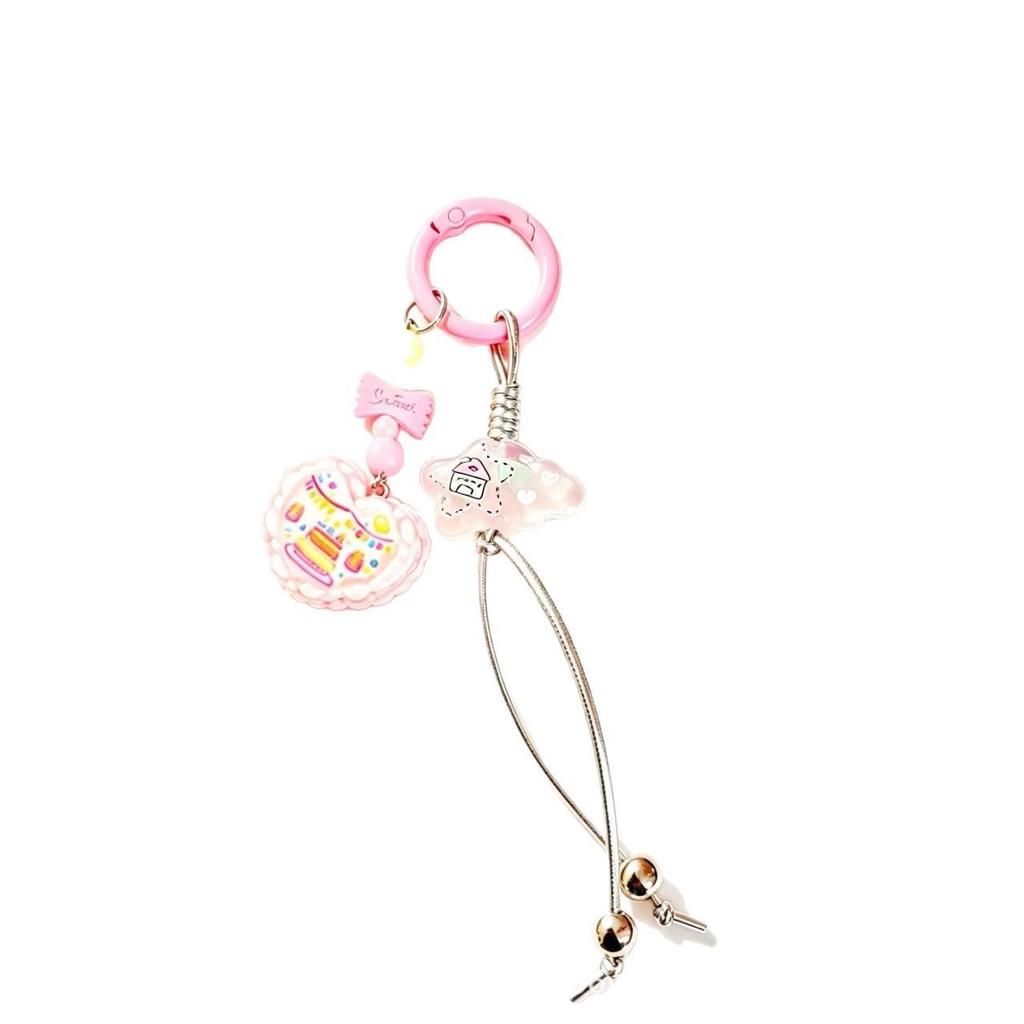 Sweet Cake Keychain Lanyard: Cute Beaded Bag Charm & Fashionable Ornament for Girls