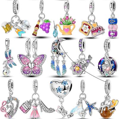Copper Butterfly Charms Beads Summer Style Cz Heart Shape Pendants Original Accessories Bracelets Diy Jewelry Gift
