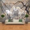 2D Sakura and White Horses Tapestry Romantic Floral and Animal Background Cloth