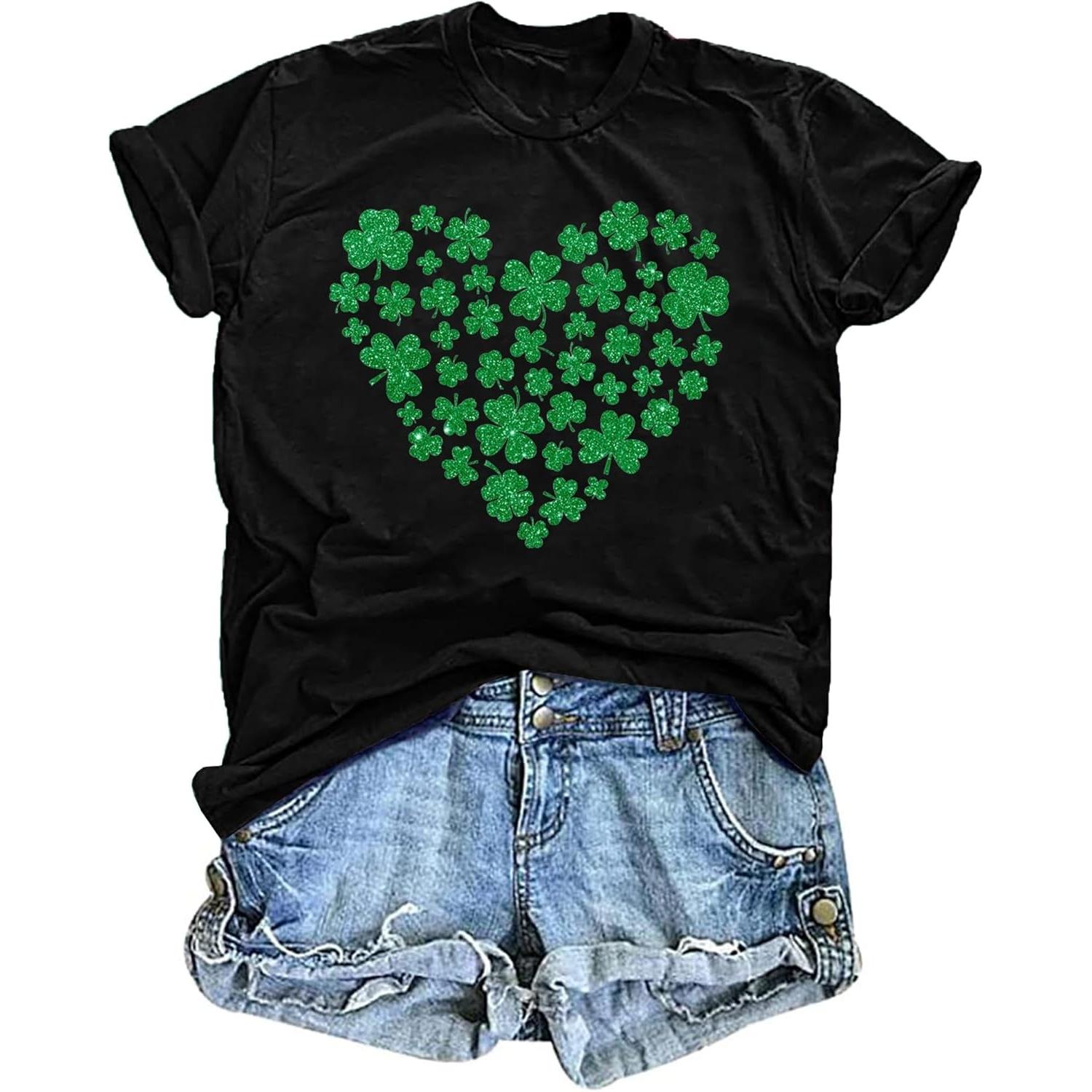Womens St Patrick s Day Shirts Lucky Shamrock Graphic Tee Shirt Lucky St Patricks Day T Shirt Green Irish Tops S чёрный