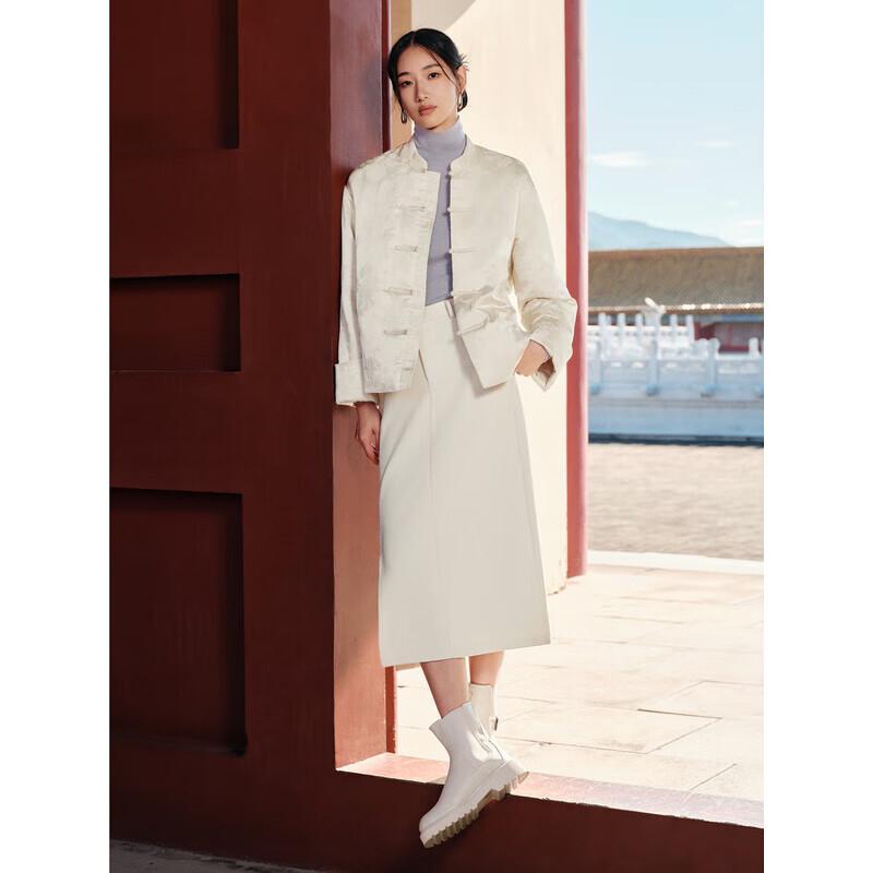 JZ ANNAKAI New Chinese Style Jacquard White Duck Down Jacket for Women