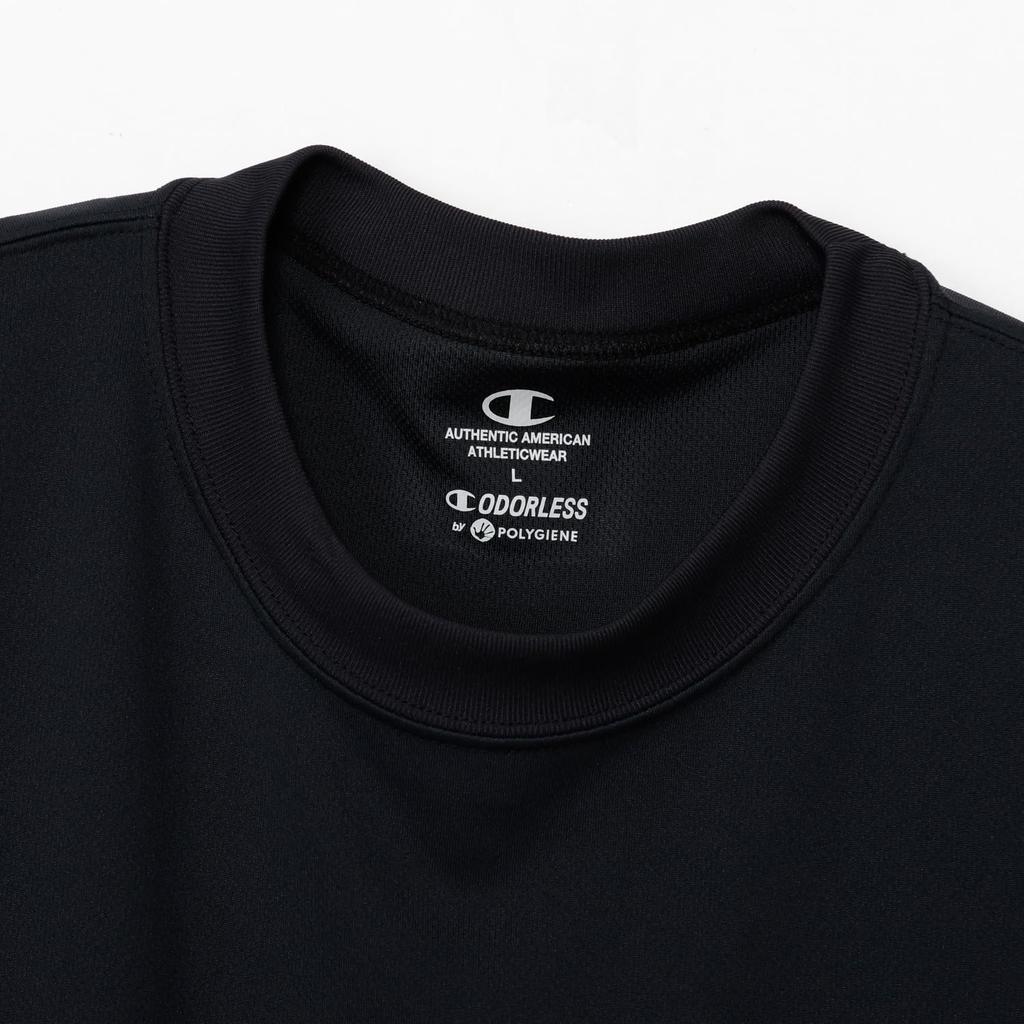 Champion Long Sleeve Black X Yellow Round Odor Quick Graphic Logo Print Men's T-Shirt, C3-CB425, Green, Neck, Antibacterial, Resistant, Drying,