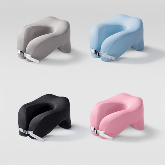 U-shaped Pillow Memory Foam Thick Elastic Slow Bounce Travel Neck Pillow Adjustable Band Pain Relief Long Flight Neck Support Office Nap Pillow