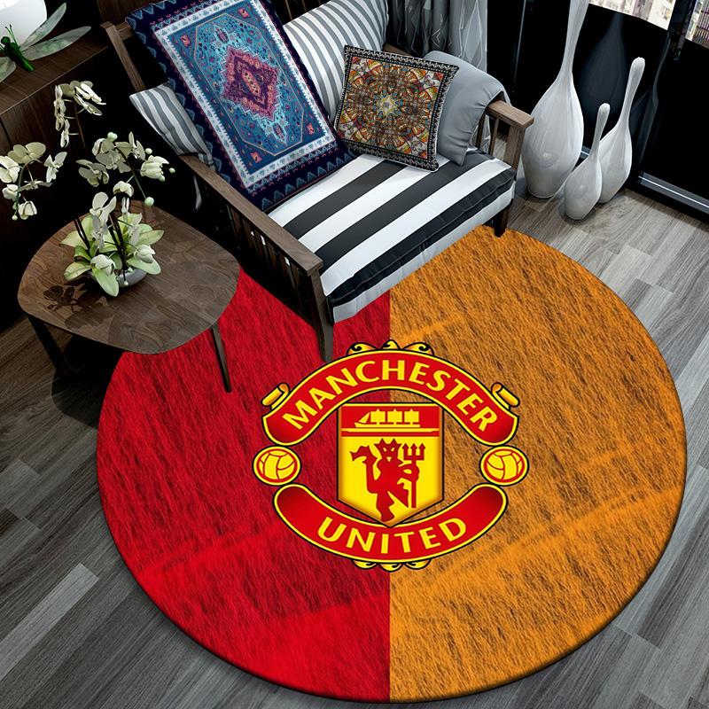 Manchester United Football Club Round Area Rug,Carpet Rug for Living Room Bedroom Sofa Playroom Decor,Non-slip Floor Mat