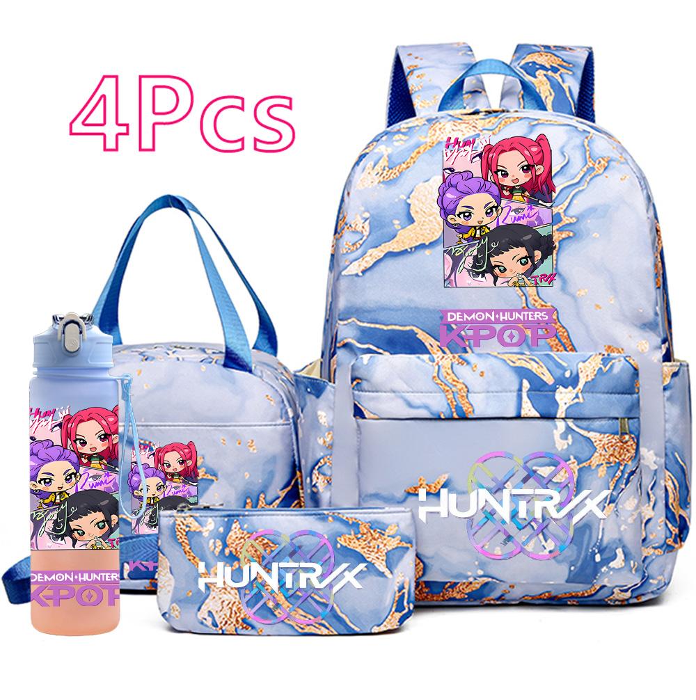 4Pcs/set K-Pop Demon Hunters Printed Backpack Handbag Pencil Case 750Ml Water Bottler for Teenager Boy Girl Large Capacity Waterproof Schoolbag