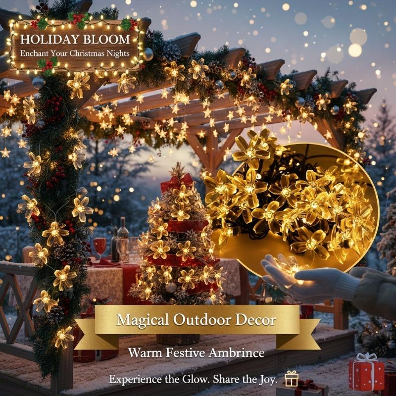 Solar Outdoor Cherry Blossom Light String,suitable for Christmas Trees,walkways,no Need To Plug in Winter Flowers,Christmas and New Year Decorations