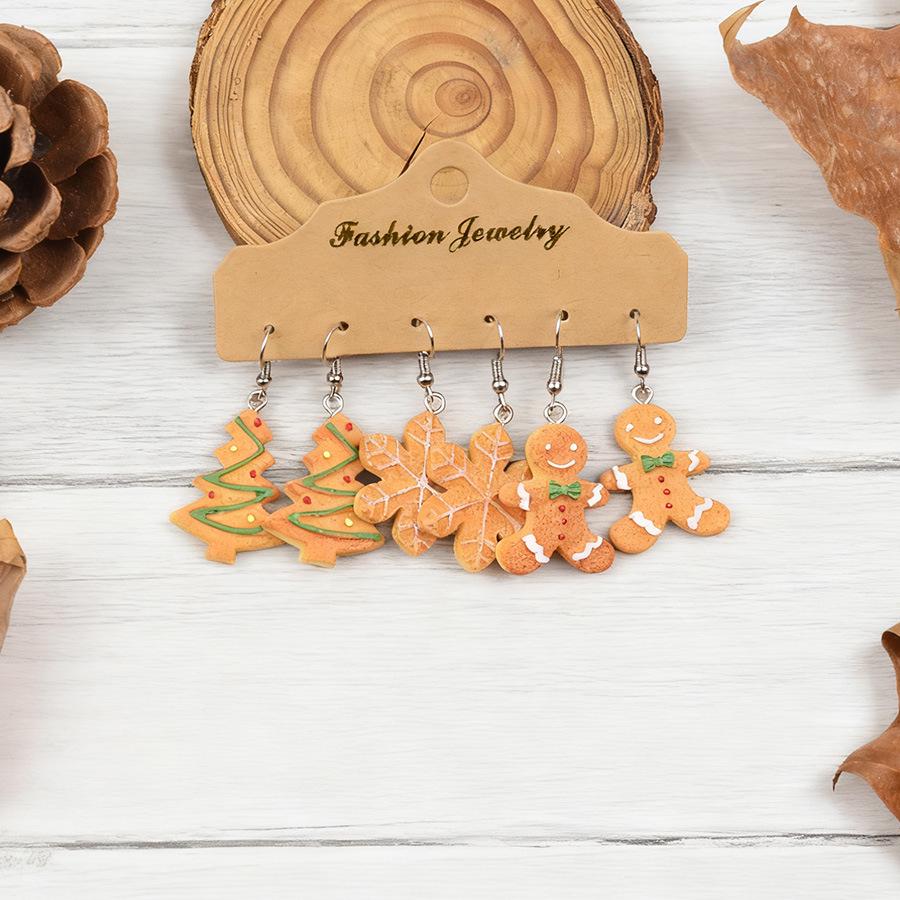 

Cross-border Christmas Cookie Snowflake & Gingerbread Man Earring Set – Cute Resin Holiday Accessories Gift