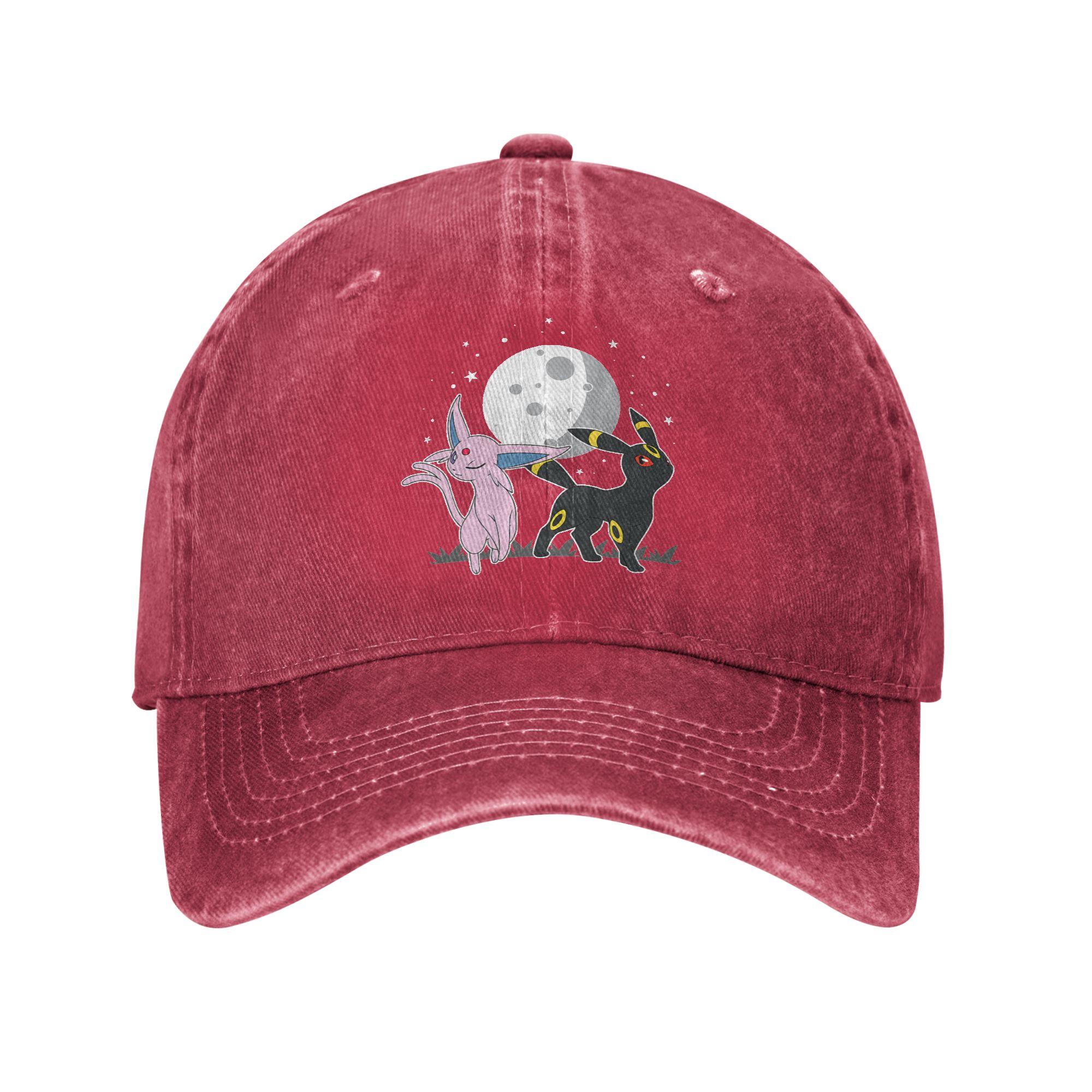 Washed Baseball Cap Pokemon Celestial Espeon and Umbreon Summer Trucker Hat For FeUnisex Unisex Stylish Hiking Sun Snapback Cap One Size