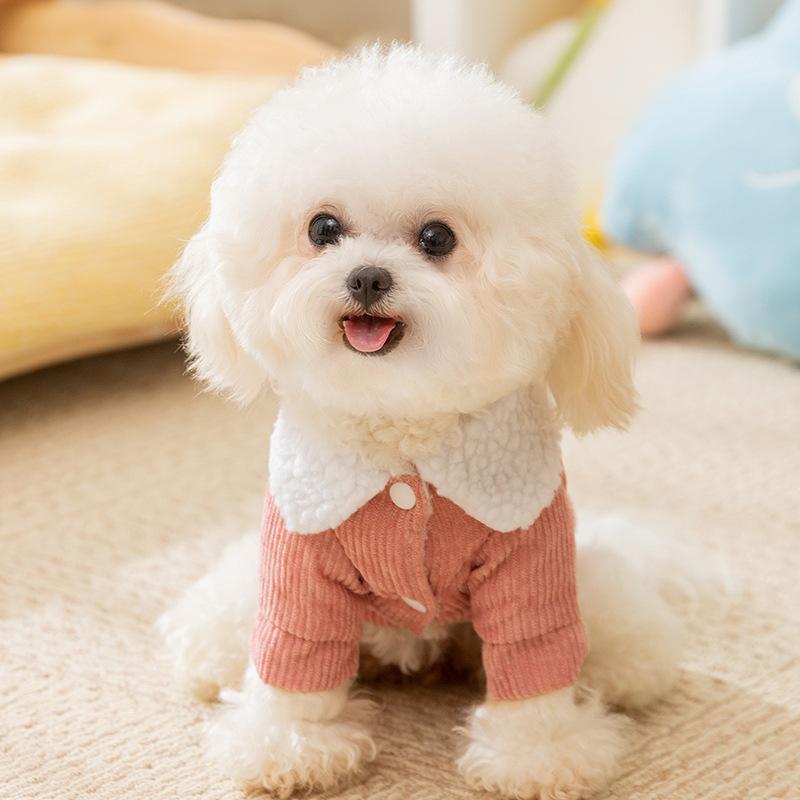 Corduroy Thickened Winter Warm Dog Clothes Small Dog Teddy Bigbear Traction Cat Two-legged Pet Cotton Coat