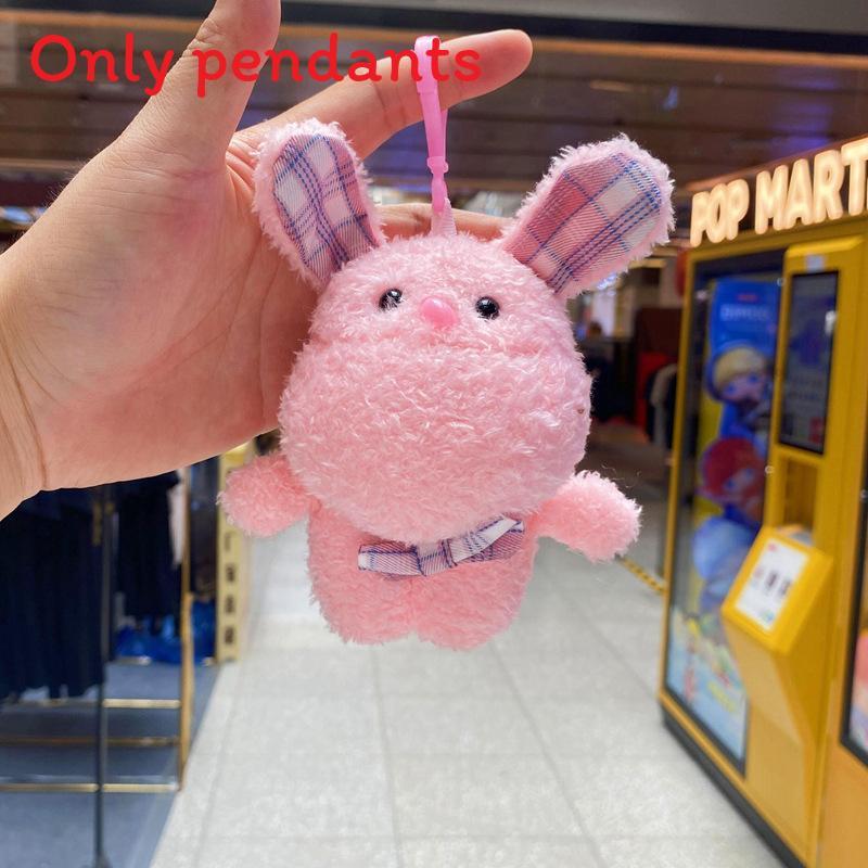 

Animal Plush Toy Rabbit Keychain With Checkered Bow Decoration For Kids Gift рожевий