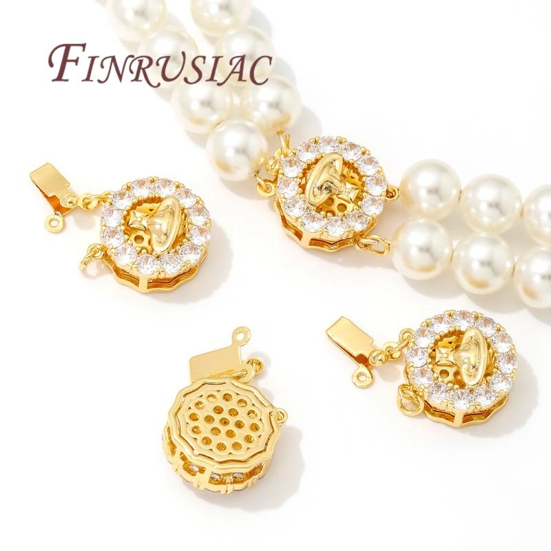 18K Gold Plated Brass with Zircon Round Clasps For Jewelry Locks For Bracelets,Safety Clasps Accessories DIY Necklace Findings