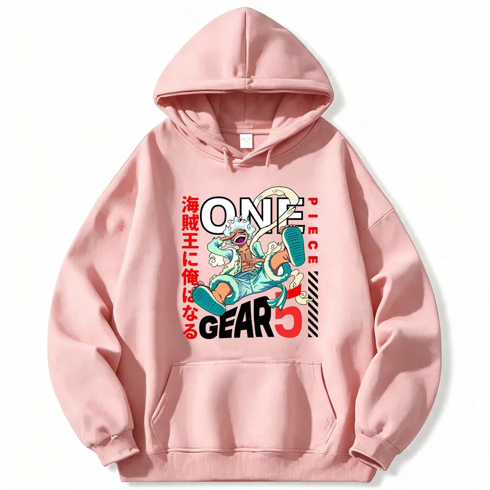 Anime One Piece Gear 5 Luffy Print Hoodie, Loose Fit Pullover Sweatshirt, Trendy Hooded Top for Daily Wear & Manga Enthusiasts