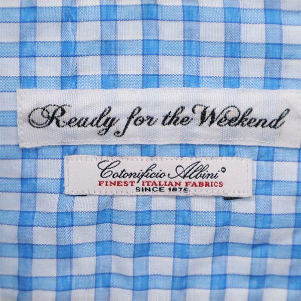 FAIRFAX Linen Blend Check Pattern Long sleeve shirt 36 Blue x white Men's Used