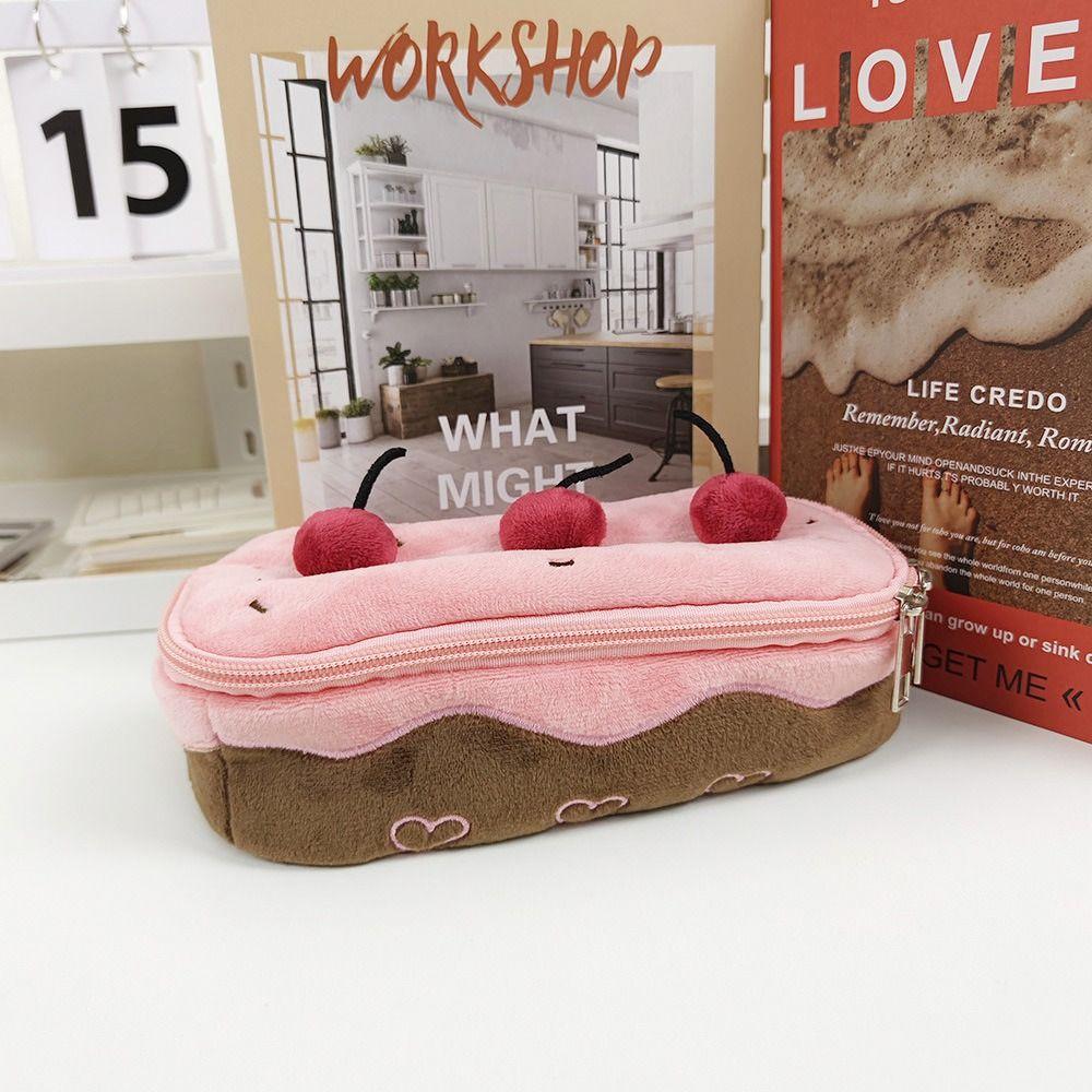 Cosmetic Bags Plush Pen Bag Cherry Cake Pencil Pouch Fashion Stationery Bag Stationery Box