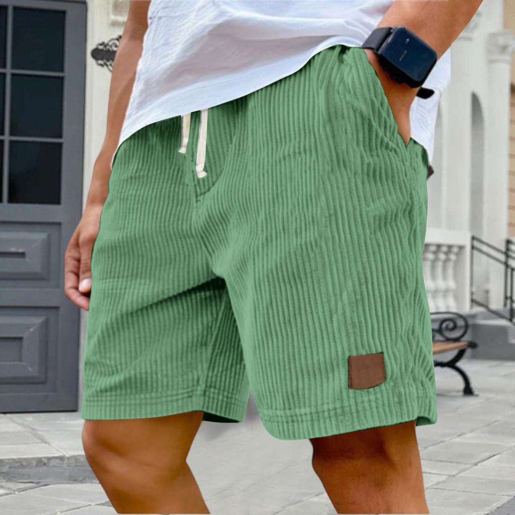 Męskie szorty casualowe - elastyczny pas, sznurek ściągający, vintage, haftowany sztruks, stylowe szorty casualowe