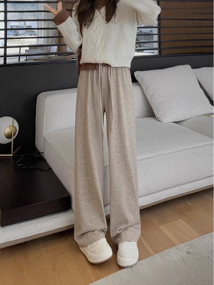 Pantaloni da donna a vita alta a gamba larga Sticky Rice - Pantaloni casual a gamba dritta a vestibilità ampia per primavera/autunno