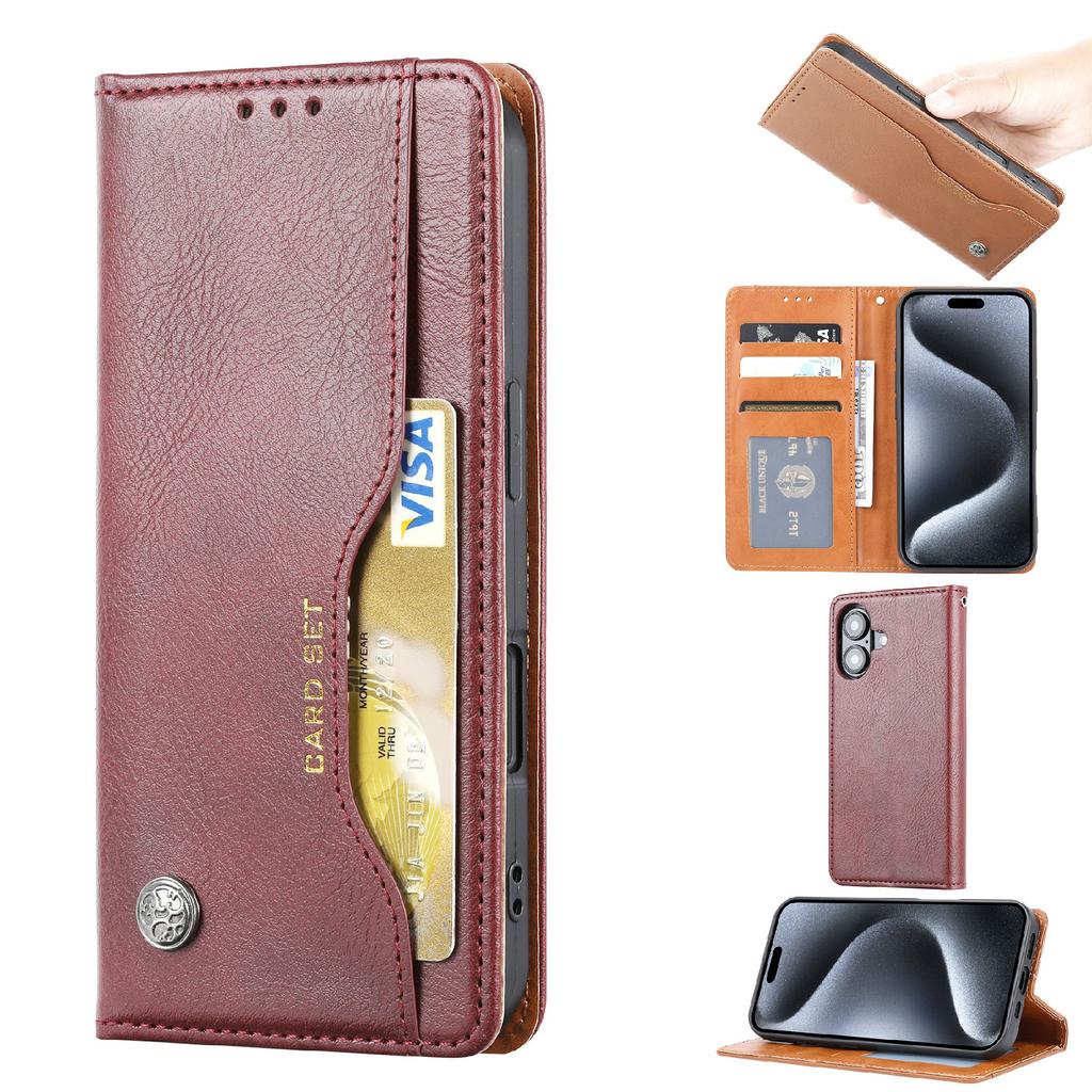 For iPhone 16 Plus Cell Phone Case Magnetic Closing PU Leather Stand Cover