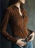 2025 European & American Retro Artistic Deerskin Velvet Long-Sleeve Shirt for Women