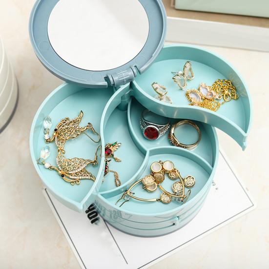 Jewelry Display Organizer Dust-proof Abrasion Resistant Mirror Multilayers Rotary Jewelry Box Household Supplies