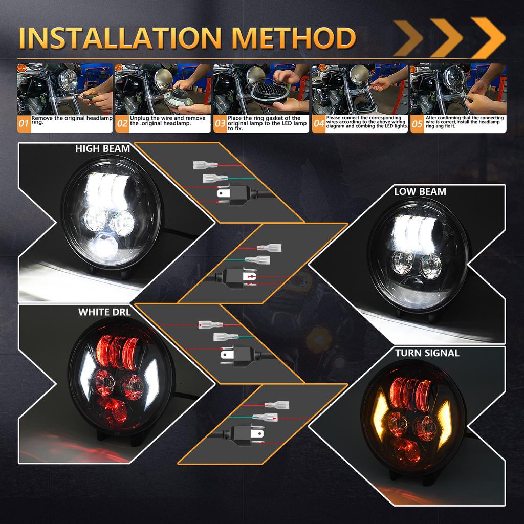 5.75 Inch LED Headlight for Motorcycle Waterproof DRL Turn Signal Devil Eye High Low Beam Lamp