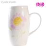 700 ml, Kubki z Prawdziwej Porcelany Kostnej z Pokrywką, Kubek do Kawy Śmieszny Kubek, Urocze Duże Kubki do Kawy z Kwiatowym Malunkiem, Ceramiczny Kubek Idealny Prezent