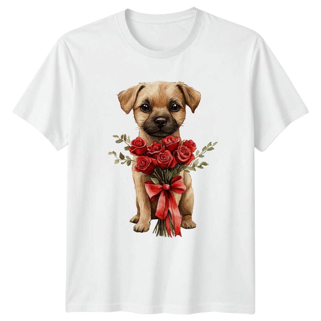 Puppy With Roses Flowers Unisexs TShirt Unisexs Tee Graphic Unisex Top
