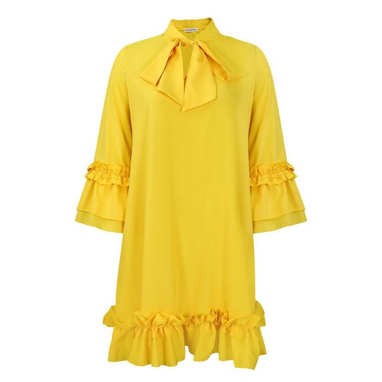Plus Size Womens Dresses Spring Summer Casual Loose Ruffle Sleeve Tie Solid Color