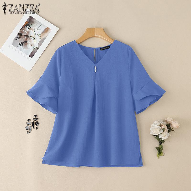

ZANZEA Women Casual V-Neck Loose Summer Short Sleeve Blouse M