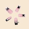 Y2K Black French Square Nails, Star & Silver Pendant Press On Nails with Sparkling Rhinestones